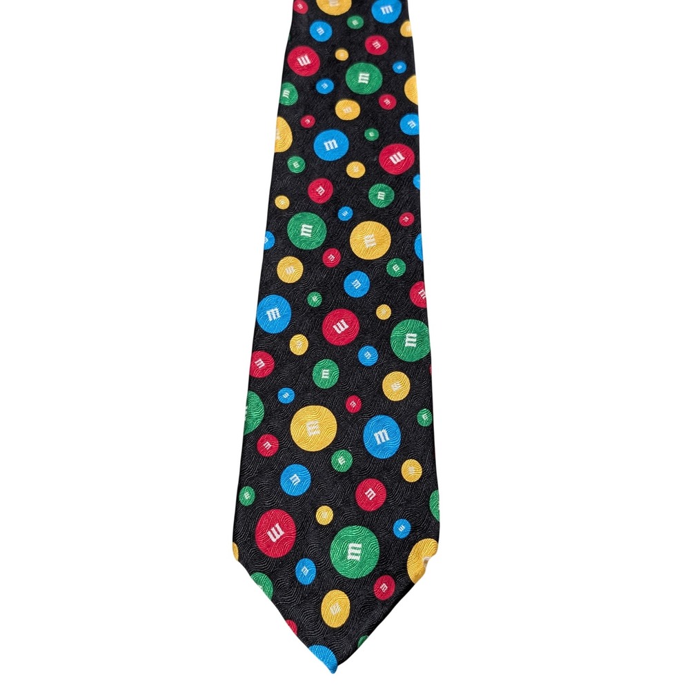 M&M's World Tie Mens OS Black Candy Las Vegas Novelty Polka Dot Silk Feel Fun